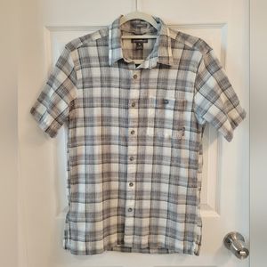 Eddie Bauer men's short sleeve blue/grey plaid shirt texture M
